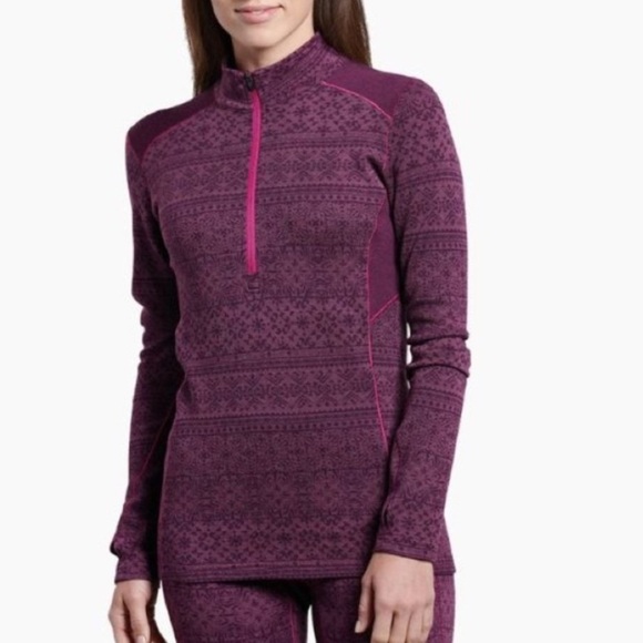 Kuhl Kaskade Zip Neck Long Sleeve Athletic Shirt Women’s SMALL Wool Blend EUC - Picture 2 of 9